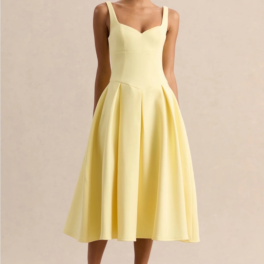 Club L London Sweetheart Midi Dress in Pale Yellow - NEW WITH TAGS